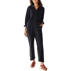 Faherty Stretch Corduroy Utility Jumpsuit Washed Black Organic Cotton Blend